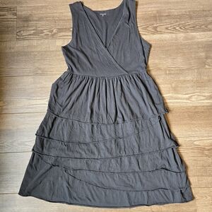 Garnet Hill Dress Womens M Gray Cotton Faux Wrap Ruffle Tiered Boho Minimalist